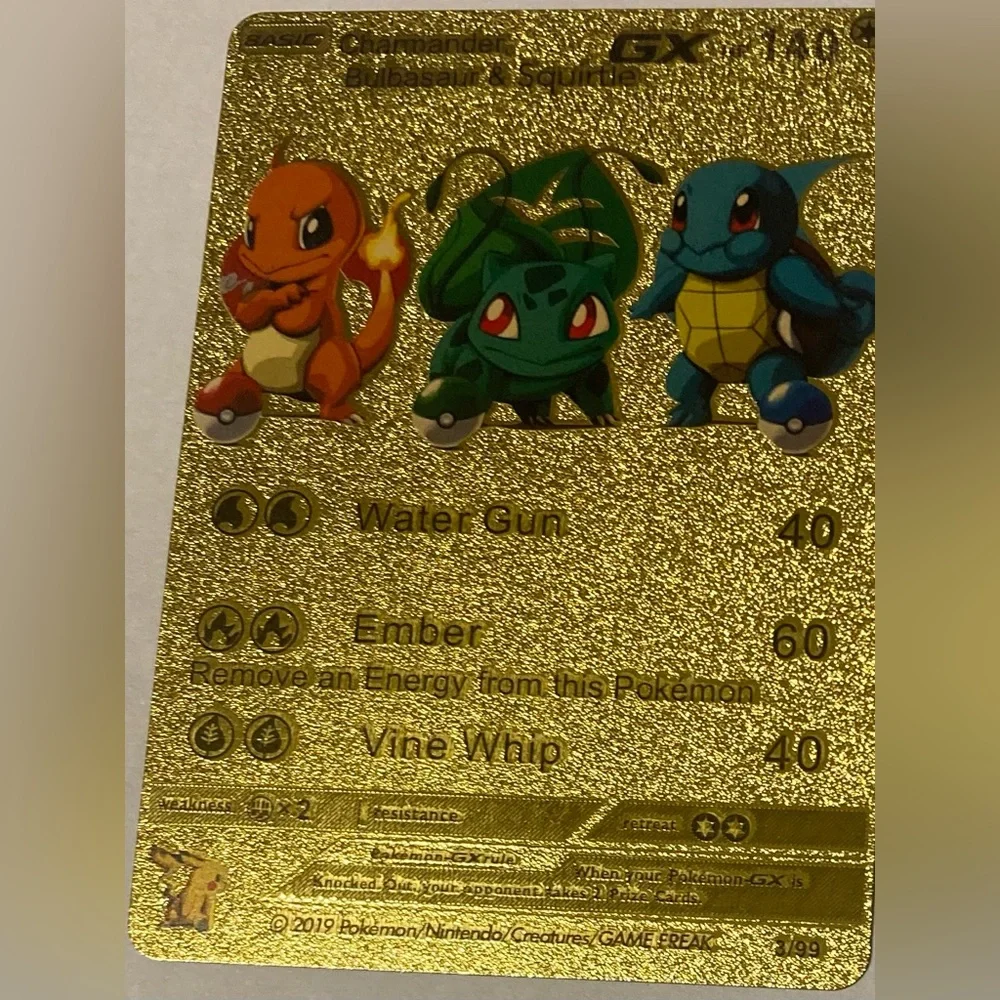 Gold foil, charmander, Bulbasaur, and Squirtle
